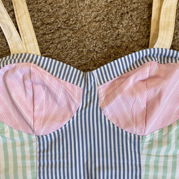 Hollister XL Preppy Striped Bustier Top Blue Green Pink Corset Tank Y2K Coquette - Picture 3 of 4